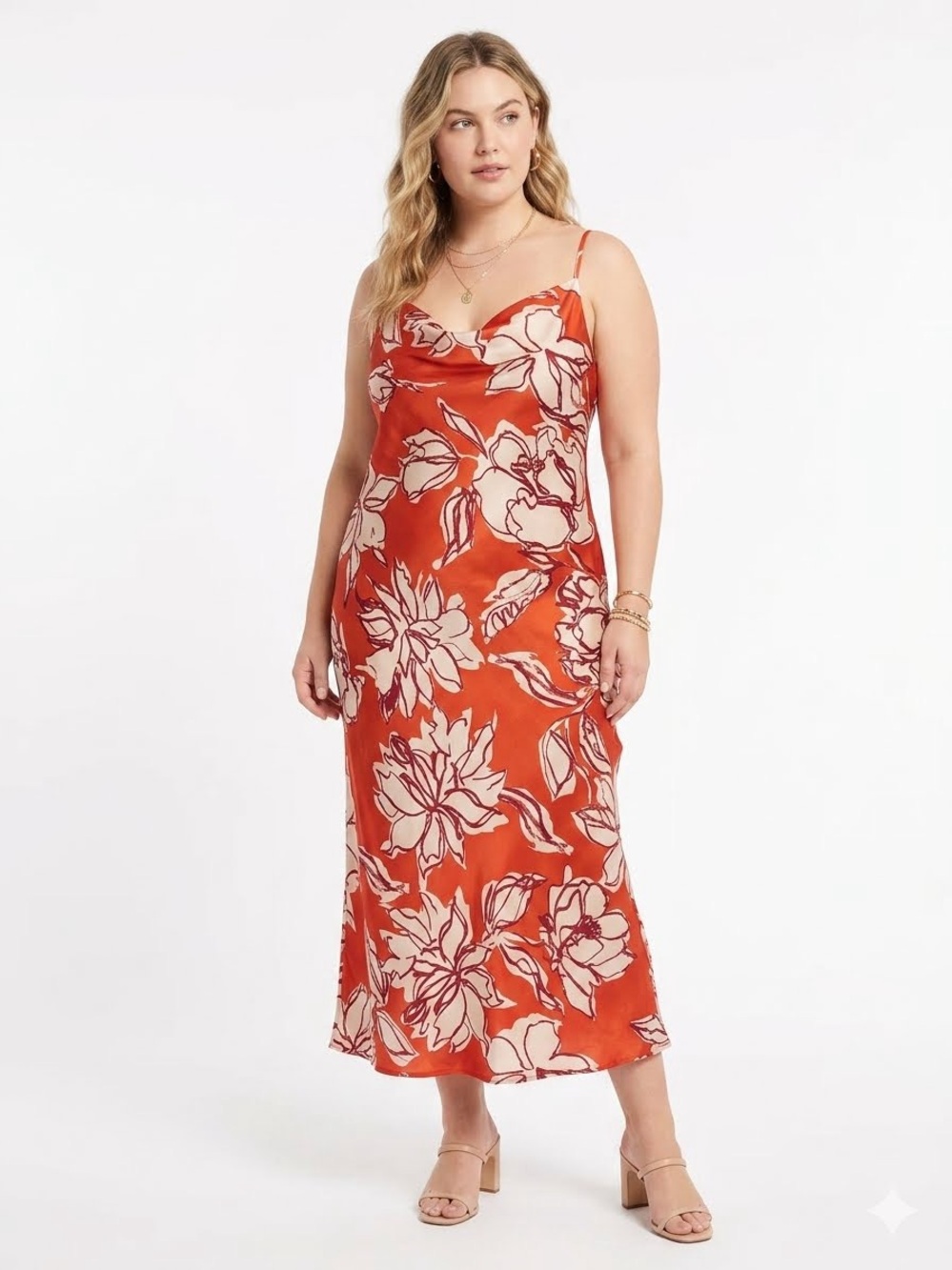 Inspired Hearts Orange Floral Maxi Slip Fall Wedding Guest Dress